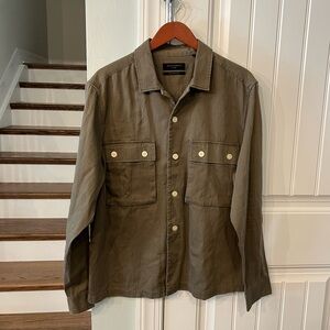 AllSaints Vanguard Herringbone Twill Shirt Jacket Olive Green XL